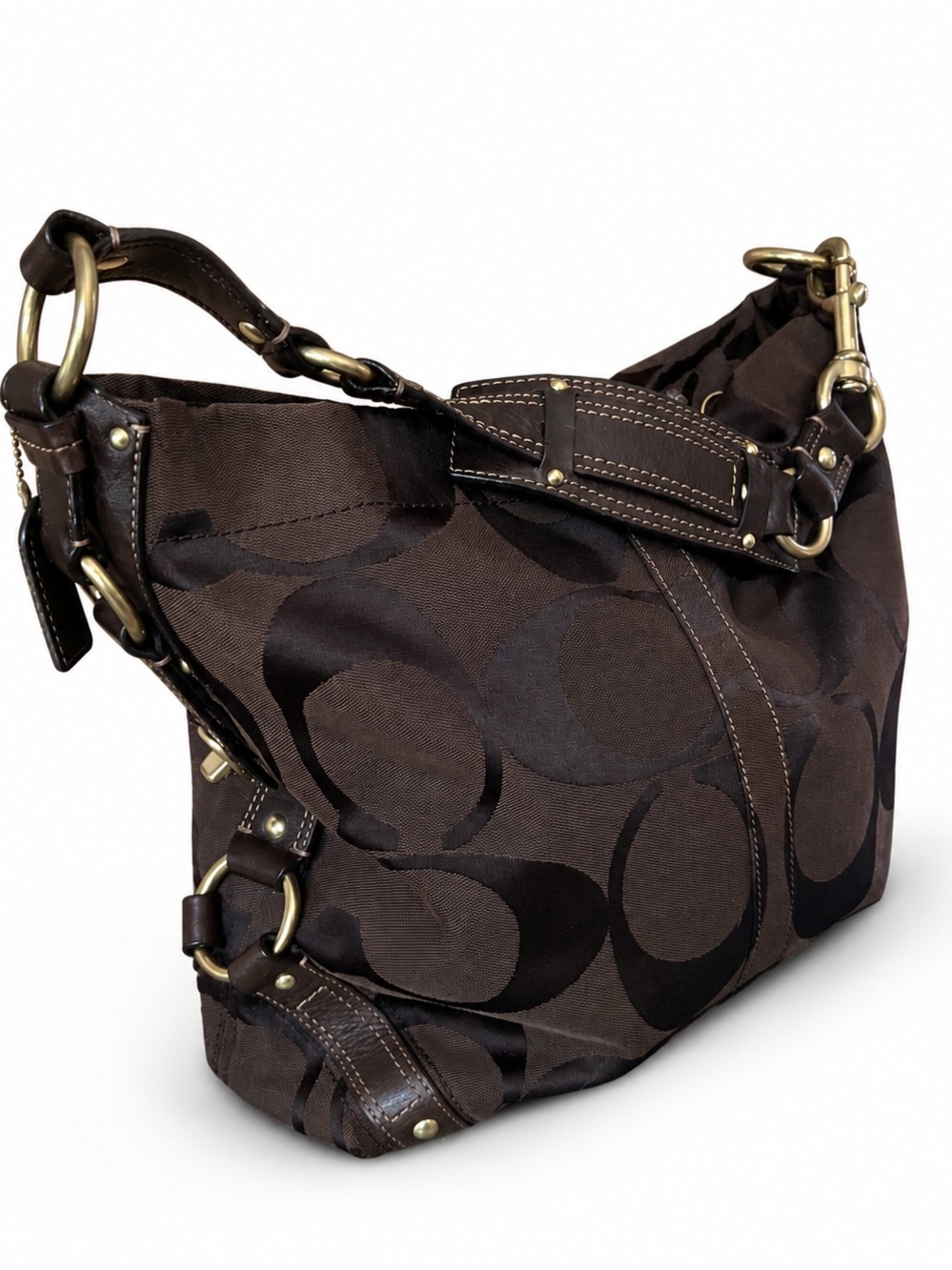 Coach Dark Brown Signature Hobo Shoulder Bag